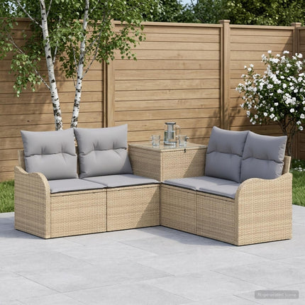 Soffset 5 st Beige och Ljusgrå Poly Rattan och stål