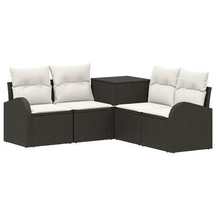 Soffset 5 st Svart och krämvit Poly Rattan och stål