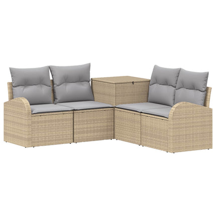 Soffset 5 st Beige och Ljusgrå Poly Rattan och stål