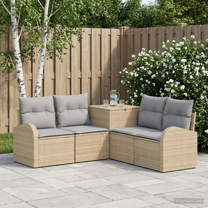 Soffset 5 st Beige och Ljusgrå Poly Rattan och stål