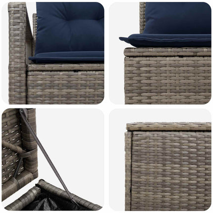 Soffset 5 st Grå och Marinblå Poly Rattan och stål