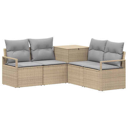 Soffset 5 st Beige och Ljusgrå Poly Rattan och stål