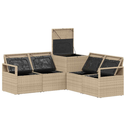 Soffset 5 st Beige och krämvit Poly Rattan och stål