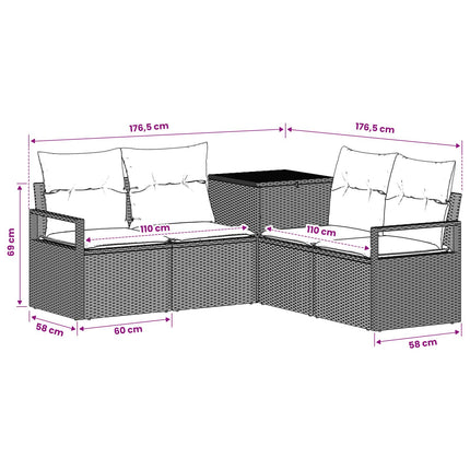 Soffset 5 st Beige och krämvit Poly Rattan och stål