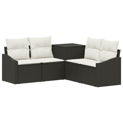 Soffset 5 st Svart och krämvit Poly Rattan och stål