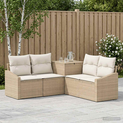 Soffset 5 st Beige och krämvit Poly Rattan och stål