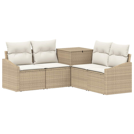 Soffset 5 st Beige och krämvit Poly Rattan och stål