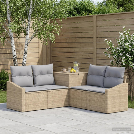 Soffset 5 st Beige och Ljusgrå Poly Rattan och stål