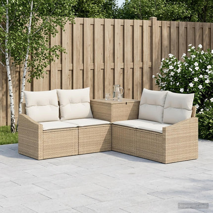 Soffset 5 st Beige och krämvit Poly Rattan och stål