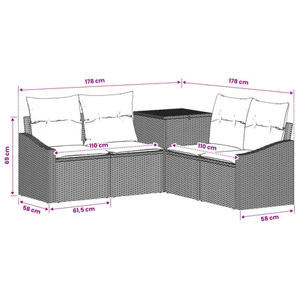 Soffset 5 st Beige och Ljusgrå Poly Rattan och stål