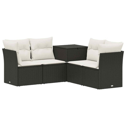 Soffset 5 st Svart och krämvit Poly Rattan och stål