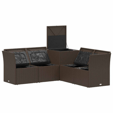 Soffset 5 st Brun och Röd Poly Rattan och stål