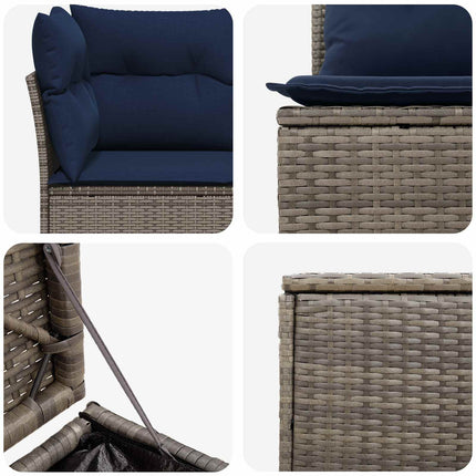 Soffset 5 st Grå och Marinblå Poly Rattan och stål