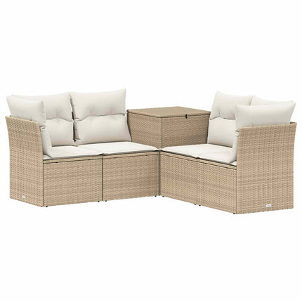 Soffset 5 st Beige och krämvit Poly Rattan och stål