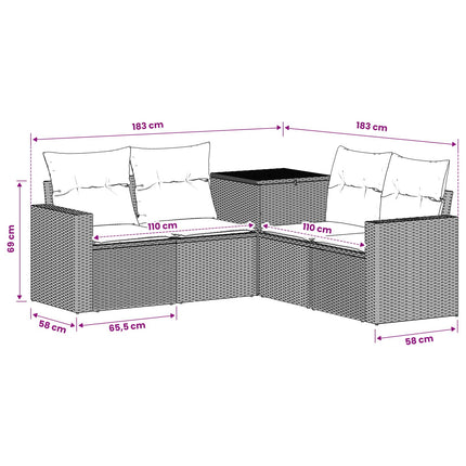 Soffset 5 st Svart Poly Rattan och stål