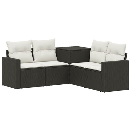 Soffset 5 st Svart och krämvit Poly Rattan och stål