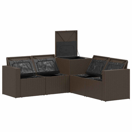 Soffset 5 st Brun och krämvit Poly Rattan och stål