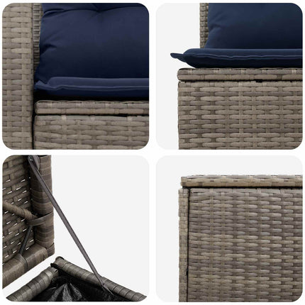 Soffset 5 st Grå och Marinblå Poly Rattan och stål