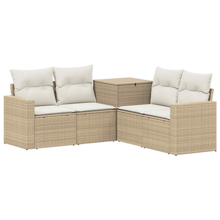Soffset 5 st Beige och krämvit Poly Rattan och stål
