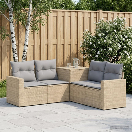 Soffset 5 st Beige och Ljusgrå Poly Rattan och stål