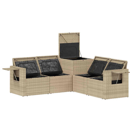 Soffset 5 st Beige och Ljusgrå Poly Rattan och stål