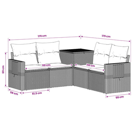 Soffset 5 st Beige och Ljusgrå Poly Rattan och stål