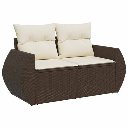Soffset 5 st Brun och krämvit Poly Rattan och stål