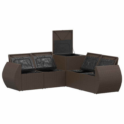 Soffset 5 st Brun och Röd Poly Rattan och stål