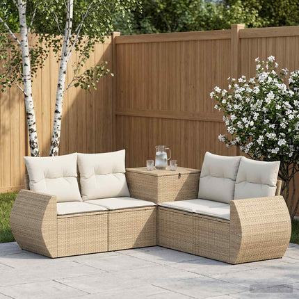 Soffset 5 st Beige och krämvit Poly Rattan och stål