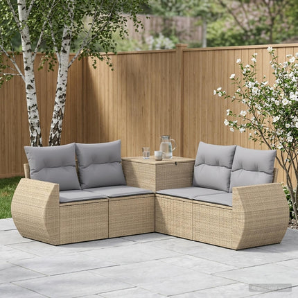 Soffset 5 st Beige och Ljusgrå Poly Rattan och stål