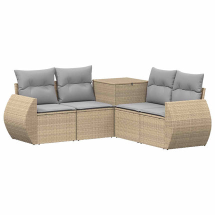 Soffset 5 st Beige och Ljusgrå Poly Rattan och stål