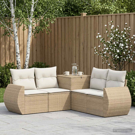 Soffset 5 st Beige och krämvit Poly Rattan och stål