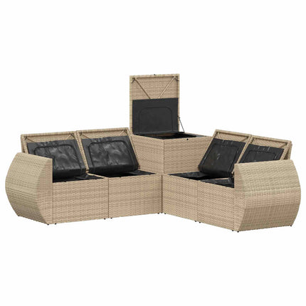 Soffset 5 st Beige och Ljusgrå Poly Rattan och stål
