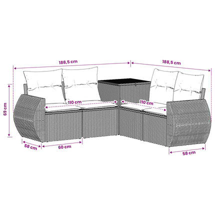 Soffset 5 st Beige och Ljusgrå Poly Rattan och stål