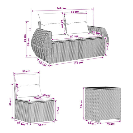 Soffset 5 st Beige och Ljusgrå Poly Rattan och stål