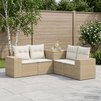 Soffset 5 st Beige och krämvit Poly Rattan och stål