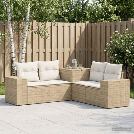 Soffset 5 st Beige och krämvit Poly Rattan och stål