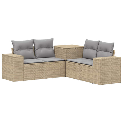 Soffset 5 st Beige och Ljusgrå Poly Rattan och stål