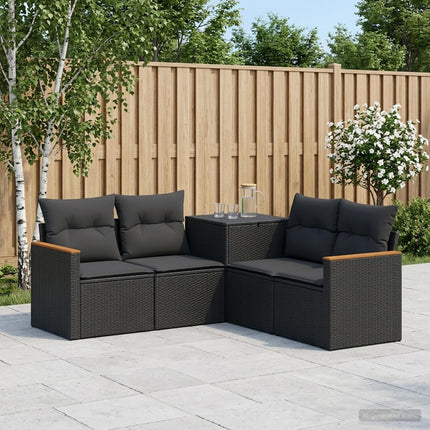 Soffset 5 st Svart Poly Rattan och stål