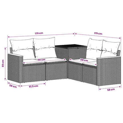 Soffset 5 st Svart Poly Rattan och stål