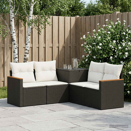 Soffset 5 st Svart och krämvit Poly Rattan och stål