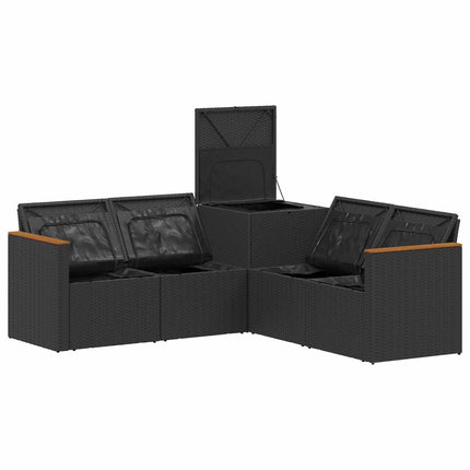 Soffset 5 st Svart och krämvit Poly Rattan och stål