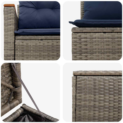 Soffset 5 st Grå och Marinblå Poly Rattan och stål