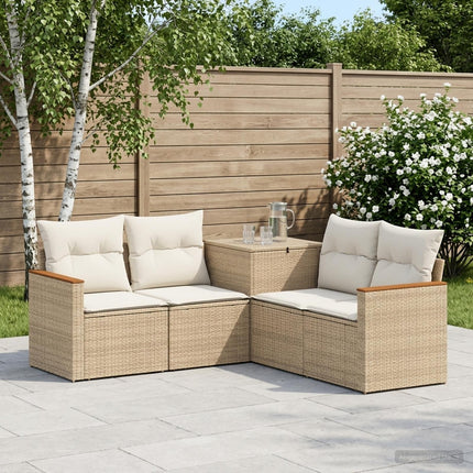 Soffset 5 st Beige och krämvit Poly Rattan och stål