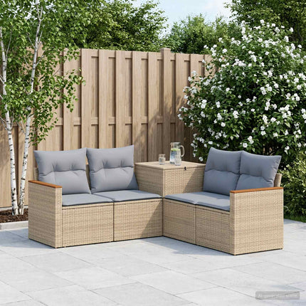 Soffset 5 st Beige och Ljusgrå Poly Rattan och stål