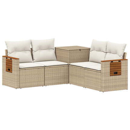 Soffset 5 st Beige och krämvit Poly Rattan och stål