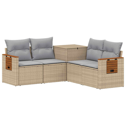 Soffset 5 st Beige och Ljusgrå Poly Rattan och stål