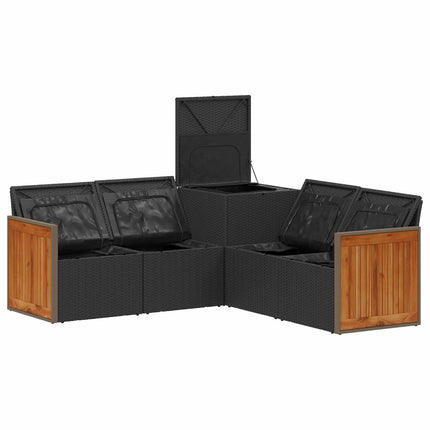 Soffset 5 st Svart och krämvit Poly Rattan och stål