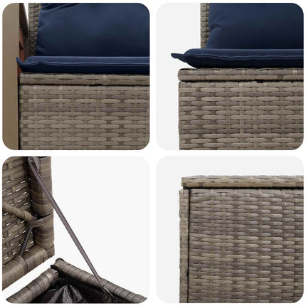 Soffset 5 st Grå och Marinblå Poly Rattan och stål