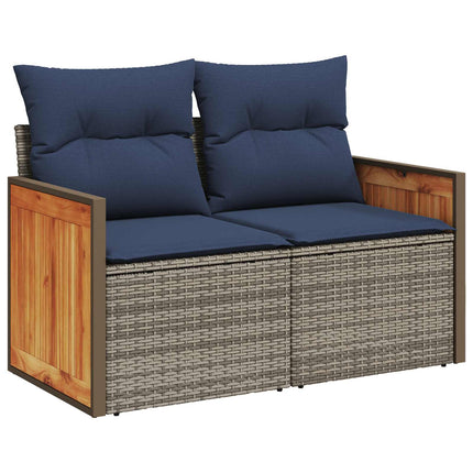 Soffset 5 st Grå och Marinblå Poly Rattan och stål
